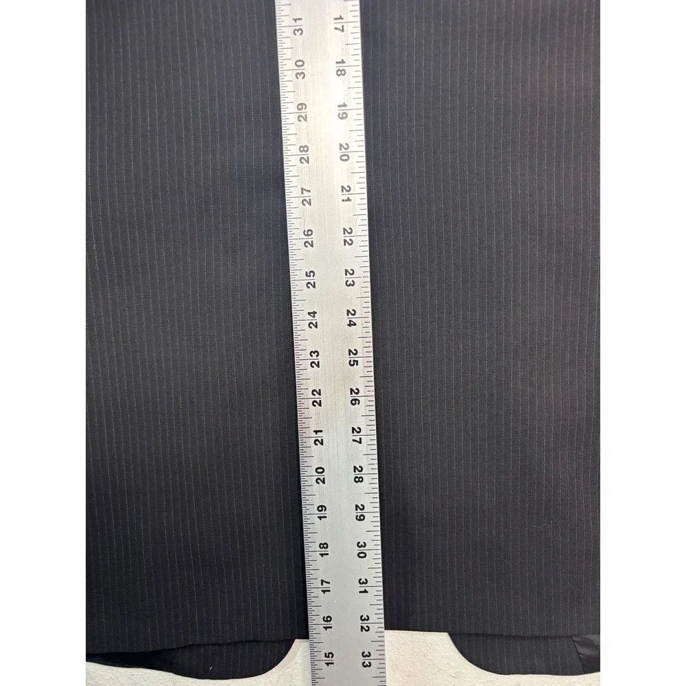 vtg 90s Hart Schaffner Marx 44L 38x30 Black Pinstripe 2pc Pant Suit Pleated USA